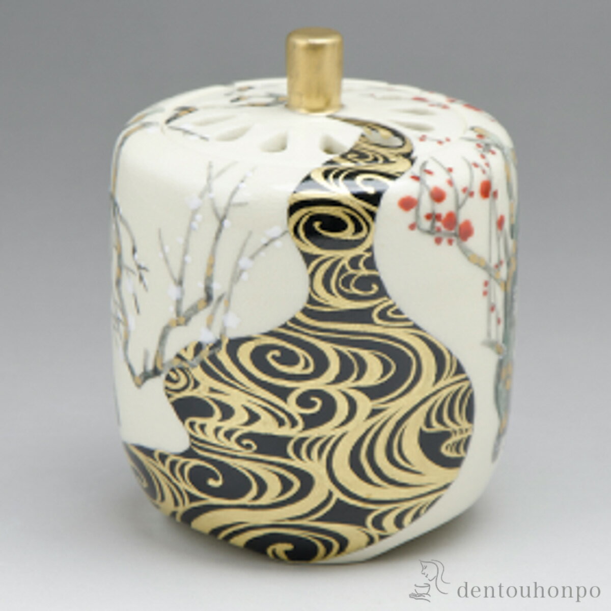 光琳倣）紅白梅図 香炉 ( お香 線香 リラックス 仏具 人気 清水焼 京焼 周年 創立 上場 竣工 上場 竣工 開店 事務所移転 開業 プレゼント お祝い お返し お礼 令和 海外 日本 取引先 法人 日本製 おすすめ おしゃれ かわいい 可愛い 人気 )