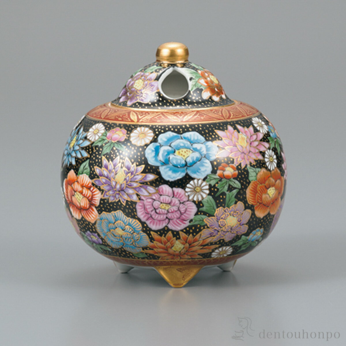 incense Burners - 香炉 黒地花詰 4号 ( 木箱名入れ有料 母の日 早割 プレゼント 初任給 お香 線香 リラックス 仏具 人気 九谷焼 周年 創立 上場 竣工 上場 竣工 開店 事務所移転 開業 プレゼント お祝い お返し お礼 令和 海外 日本 取引先 法人 日本製 おすすめ おしゃれ かわいい 可愛い )