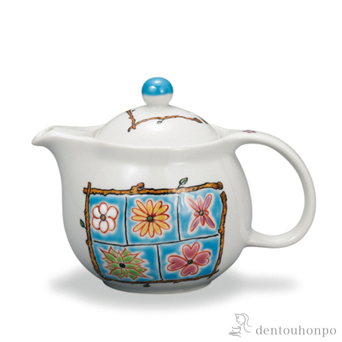 ポット急須 フラワーBOX ライトブルー 茶こし付 ( ティーポット お茶 煎茶 日本茶 おすすめ 九谷焼 結婚 出産 内祝い 引き出物 金婚式 誕生日プレゼント 還暦祝い 古希 喜寿 米寿 退職 定年 プレゼント お祝い お返し お礼 令和 両親 父 母 男性 女性 日本製 )