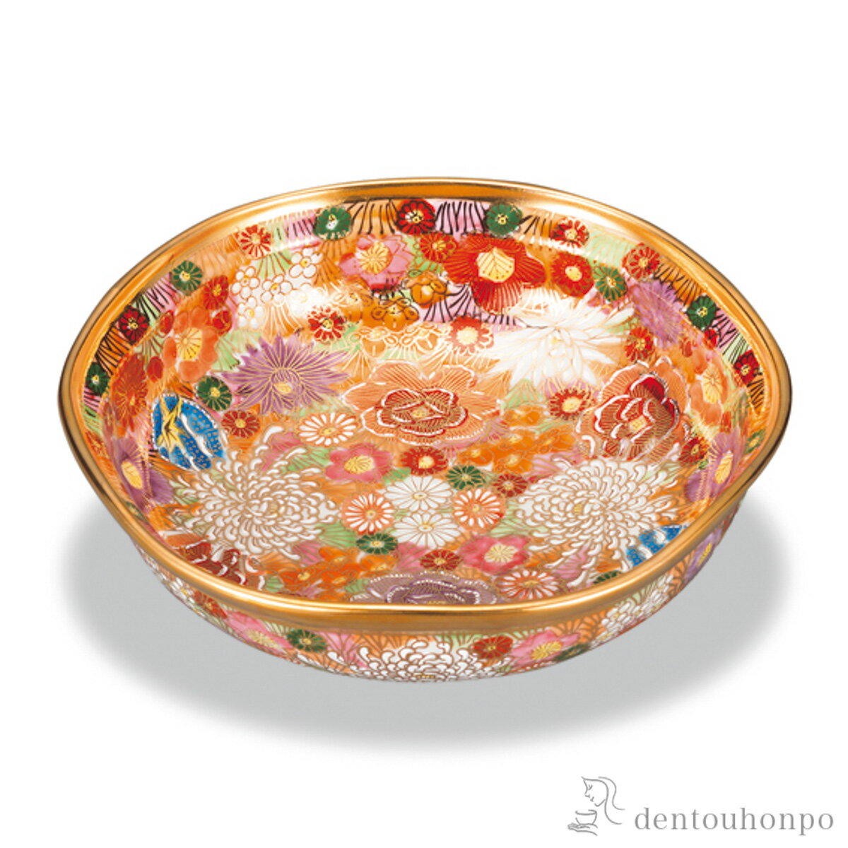 九谷焼 雪花作 花詰 金彩 蓋付大鉢 菓子鉢 どんぶり 蓋器 色絵金襴花詰 / 高 聡文 ｜九谷焼の販売専門店 陶らいふ