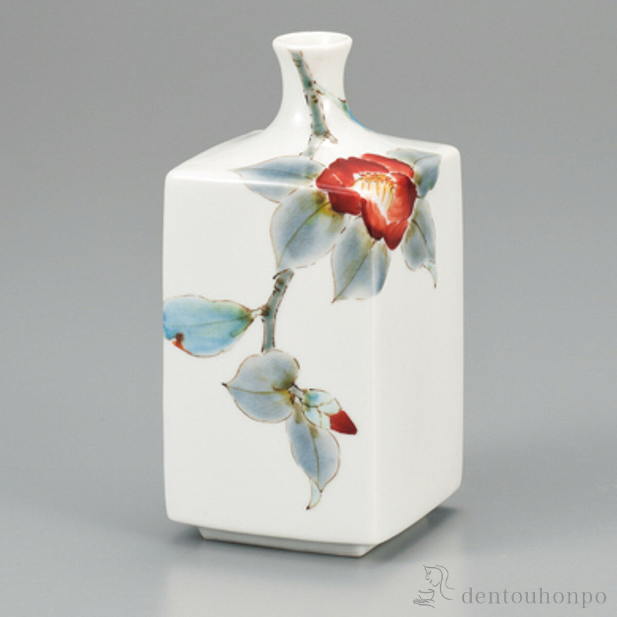 作家もの 花瓶 花器 貫入 椿柄 共箱入り 作家もの 花瓶 花器 貫入 椿柄