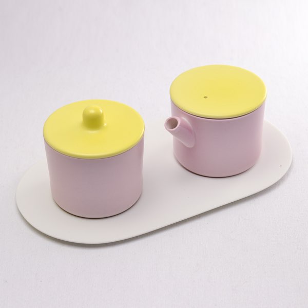  S＆B Milk Can ＆ Sugar Can ＆ Platter Set Light Yellow／Light pink ( 1616 / arita japan 父の日 早割 プレゼント 初任給 ガラス クリーマー シュガーポット 醤油 おすすめ 有田焼 結婚 出産 内祝い 引き出物 金婚式 )