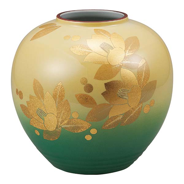 【LINE登録で300円クーポン】 九谷焼 花瓶 釉裏金箔彩山茶花 8号 ( 木箱名入れ有料 木札名入れ有料 花器 フラワーベース インテリア 陶器 日本のお土産 九谷焼 周年 創立 上場 竣工 開店 事務所移転 開業 プレゼント お祝い お返し お礼 令和 海外 日本 取引先 )