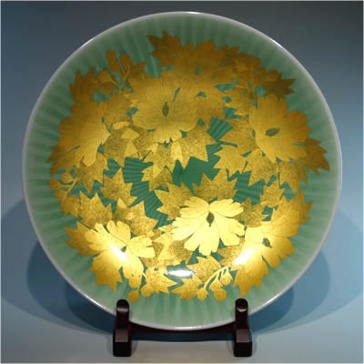 【送料無料】 飾皿 釉裏金彩芙蓉文 緑 16.5号 ( 飾り皿 絵皿 インテリア 置物 陶器 九谷焼 結婚 出産 内祝い 引き出物 金婚式 誕生日プレゼント 還...