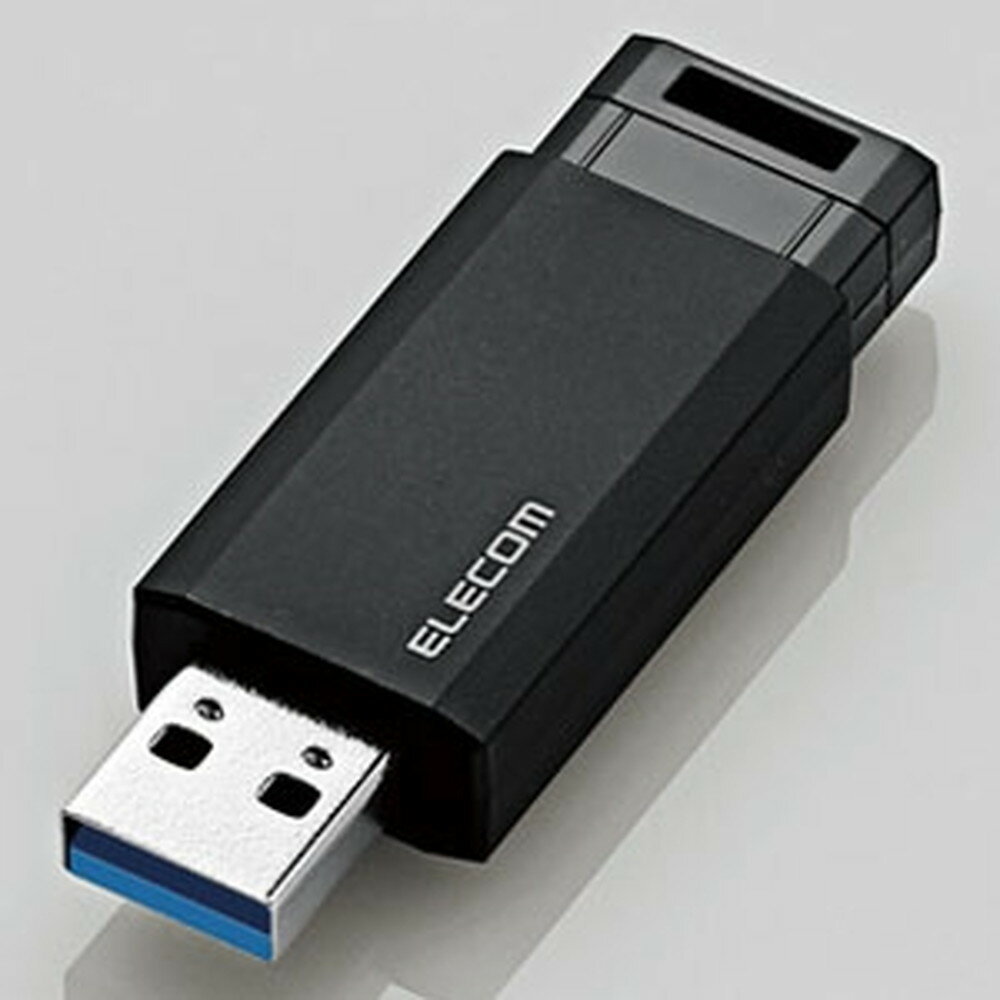 【特長】●高速データ転送を実現するUSB3.1(Gen1)に対応したUSBメモリです。●読み出し最大8GB・16GB 90MB/s、32GB・64GB・128GB 100MB/sの高速データ転送を実現します。●キャップレスでキャップを紛失する心配がないノック式です。●本体をUSBポートから抜くと自動でUSB部分を収納できます。●アクセス状態がわかる動作確認LEDランプを搭載しています。●お好みのストラップを装着できるストラップホールを装備しています。※本製品にストラップは付属していません。●ELECOM社Webサイトからダウンロードすることで、パスワード自動認証機能付暗号化セキュリティソフト「PASS(Password Authentication Security System)×AES」あるいは「PASS(Password Authentication Security System)」のみを使用可能です。●「PASS(Password Authentication Security System)」使用時は、あらかじめ登録したパソコン(最大3台)では、USBメモリへのアクセスに必要なパスワード入力が不要で、未登録のパソコンに接続したときは、パスワード入力を要求し、盗難や紛失時のデータ漏えいを防止します。●Macintoshにも対応しており、WindowsパソコンとMacintoshパソコン間でのデータのやり取りが可能です。●Windowsのユーザー権限でも使用可能なので、企業での導入にもお勧めです。【仕様】●メーカー:ELECOM●型番:MFPKU3128GBK●商品名:ノック式USBメモリ●MF-PKU3BKシリーズ●カラー:ブラック●インターフェイス:USB3.1(Gen1)・3.0・2.0●容量(GB):128●コネクタ形状:USB タイプA オス●セキュリティ機能:PASS(Password Authentication Security System)「パスワード自動認証機能付セキュリティソフト」又は、PASS(Password Authentication Security System)×AES「パスワード自動認証機能付暗号化セキュリティソフト」●電源:USBバスパワー●外形寸法(mm):W57.7×D20×H10.5(コネクタ収納時)●質量(g):約11●対応機種:Windows 10・8.1・7が動作するWindowsパソコン、およびmacOS High Sierra(10.13)が動作するMacintosh●付属ソフトウェア対応機種:Windows 10・8.1・7が動作するWindowsパソコン、およびmacOS High Sierra(10.13)が動作するMacintosh