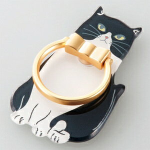 ELECOM フィンガーリング スマートフォン用 アニマル角度調整可能 ハチワレネコ P-STRAMCATBW