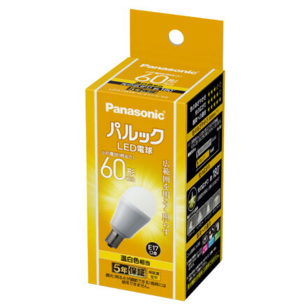 パナソニック LED電球 小形電球タイプ 60形相当 広範囲を照らすタイプ E17口金 温白色相当 LDA7WW-G-E17/S/K6(3)