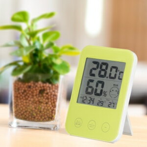 ヤザワ 熱中症・インフルエンザ警報付 デジタル温湿度計 グリーン DO05GR