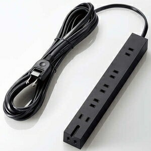 ELECOM 電源タップ 雷サージ付 2ピン 6個口 180°スイングプラグ ほこり防止シャッター付 T-KM01-2650BK