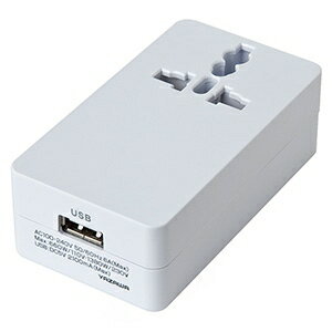 電材堂 海外用マルチ変換プラグ 2個口+USB1ポート A・C・O・BF・SEタイプ対応 USB出力2A ホワイト HPM42AWHECO