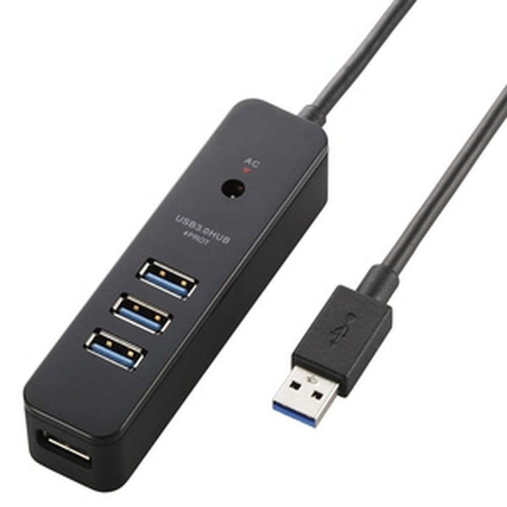 ELECOM USB3.0ハブ セルフパワータイプ 4ポート マグネット・ACアダプター付 ケーブル長1m ブラック U3H-T410SBK
