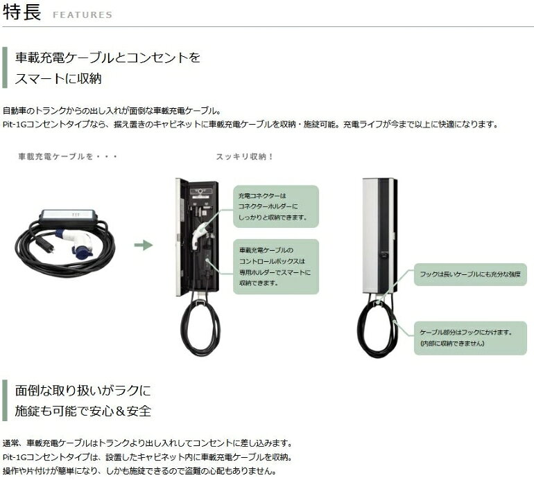 EVP-1RR　Pit　電気自動車 EV・PHEV 用 普通充電シリーズ コンセント付き 壁掛けタ...
