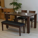 _CjOZbg _CjO4_Zbg e[u `FA x` 4lp 4l| 135cm k _ EH[ibg uE  ySETzODIN DINING SET4(TABLE135+BENCH+CHAIRx2) (WALNUT/BR)