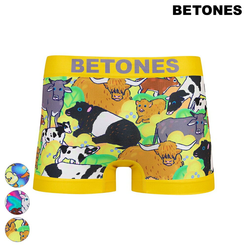 BETONES ビトーンズ ボクサーパンツ MOTHER FARM2 FARM002MENS メンズ ボクサー パンツ アンダーウェア シンプル 軽量 速乾 耐久性 ギフト プレゼント マザー牧場 コラボレーション 動物 アヒル ひつじ うし ブルー ピンク イエロー