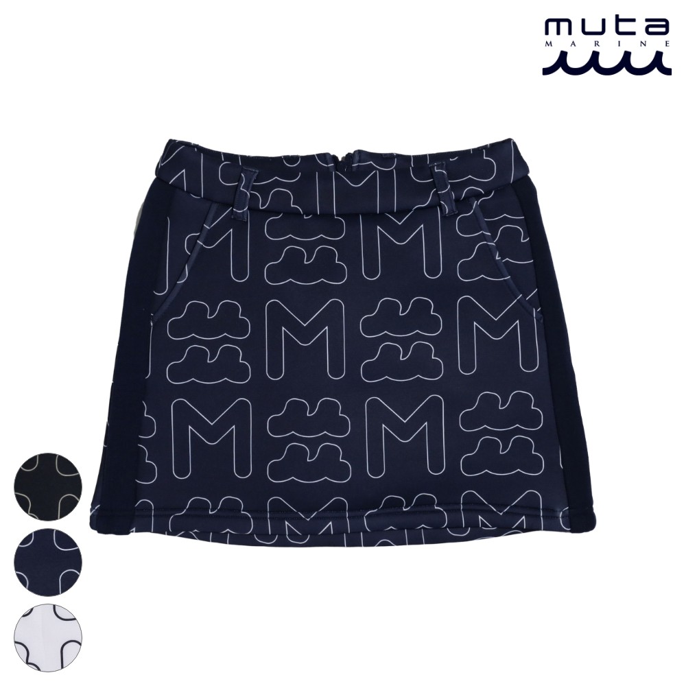 楽天DEPARTMENTSTORES【SS最大P55!要エントリー】muta MARINE ムータ スカート MM PATTERN ボンディングスカート MMBC-210210-S BLACK NAVY WHITEマリン 海 波 ゴルフ ミニスカート スカート ボトム ストレッチ 保温性 ロゴ 黒 紺 白