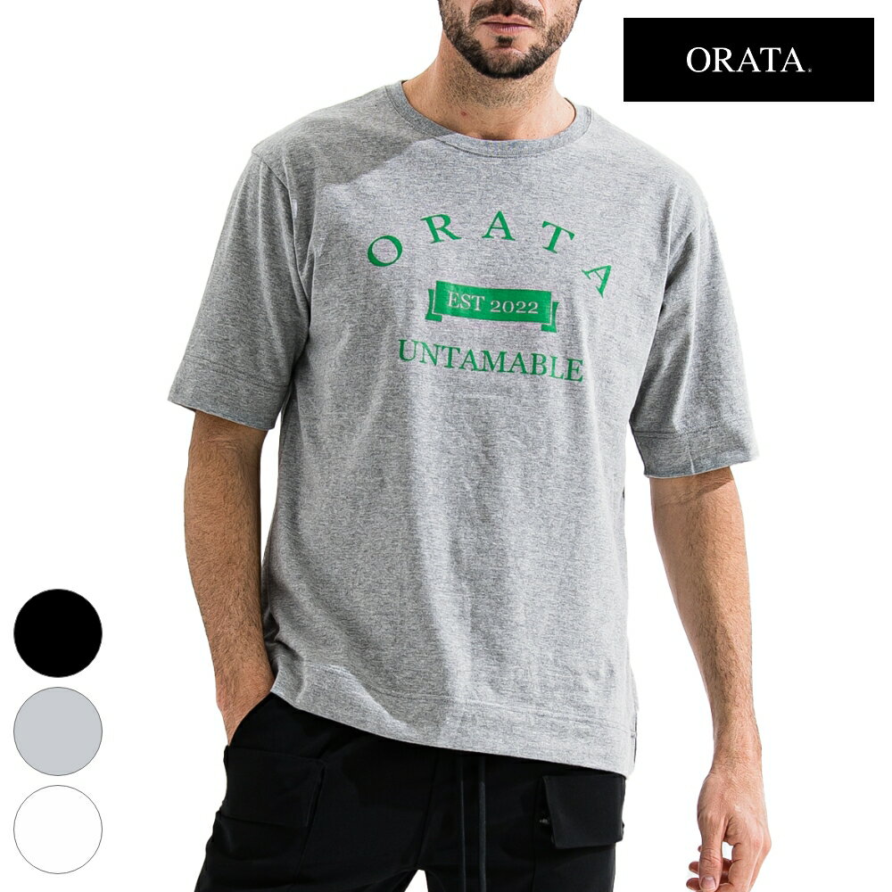 ORATA オラータ Tシャツ vintage college crew TEE OR2-T-001ブラック グレー ホワイトクルー Tシャツ 半袖 メンズ リアルヴィンテージ カレッジ ヴィンテージ織機 吊り編み機 16ゲージ吊り天竺 空気を含みながら編み上がり