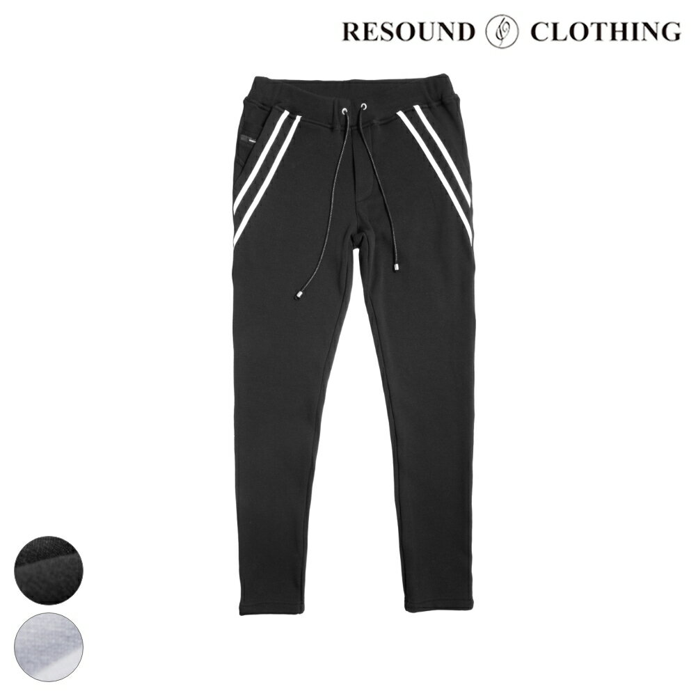 RESOUND CLOTHING リサウンドクロージング パンツ Velours fleece EDGE PT RC26-ST-014H ブラック サックスブルースキニーパンツ テーパード 裏起毛 ベロア シルキー ドローコード スラッシュポケット 防寒 保温