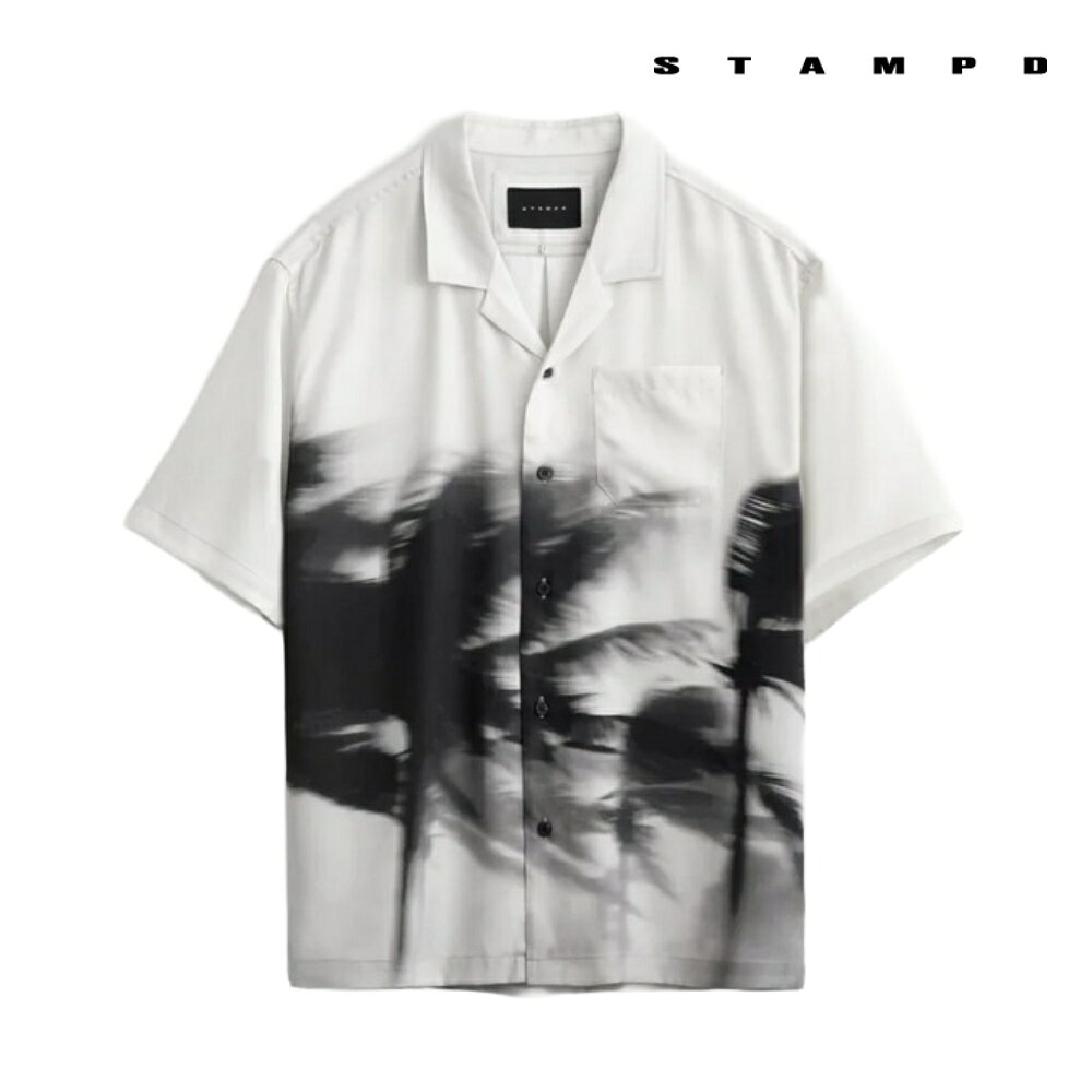 STAMPD スタンプド シャツ Palms in Motion Camp Collar SLA-M3880BD-PMP メンズ 総柄 プリント オープンカラー 開襟シャツ アロハシャツテンセル ドレープ 落ち感 軽量 羽織り デザインシャツ ライトアウター 胸ポケット パームツリー