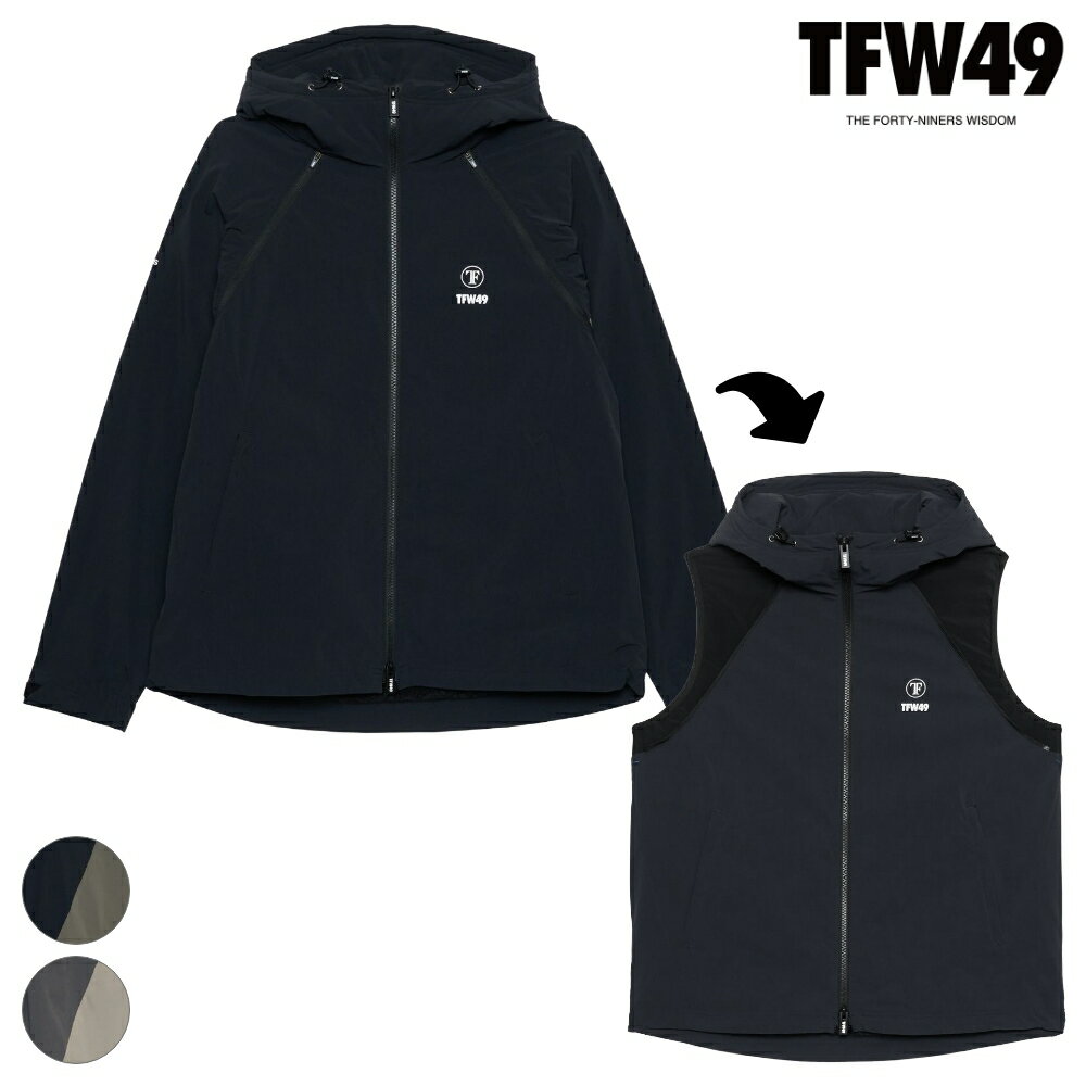 TFW49 ティーエフダブリュー OCTA DETACHABLE 2WAY BLOUSON T042520024 ジャケット ブルソン ベスト 2WAY ゴルフウェア ブラック×グレー チャコールグレーゴルフ ライトアウター 羽織り タウンユース 高機能 保温 暖かい ロゴ メンズ