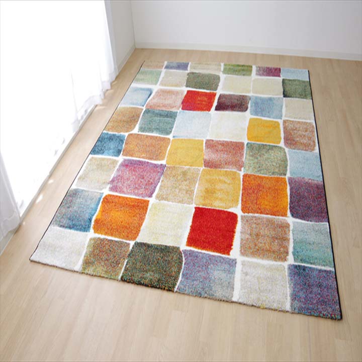 トルコ製 ウィルトン織カーペット パレット RUG ラグ 約133×190cm タイル柄 カラフル おしゃれ 遊び毛..