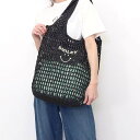 【COOCO クーコ】SMILEY 透かし編み刺繍入カゴバッグ A4対応 巾着袋付き ショルダーバッグ