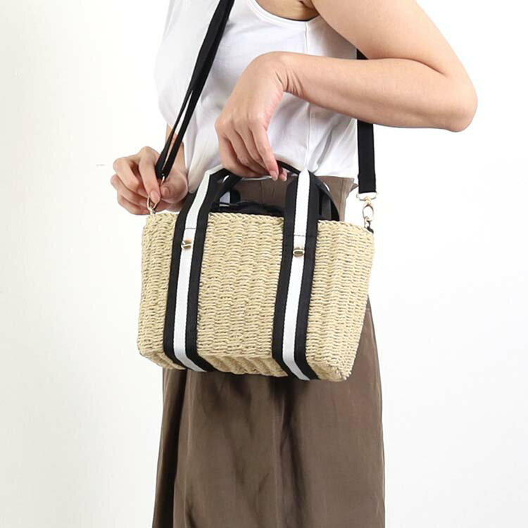 【COOCO クーコ】ストライプテープハンドルペーパーボックストートバッグ かごバッグ カゴバッグ