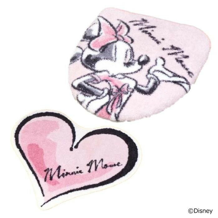 トイレ2点セット(洗浄・暖房便座用フタカバー＆トイレマット) ディズニーミニー SB-529-D
