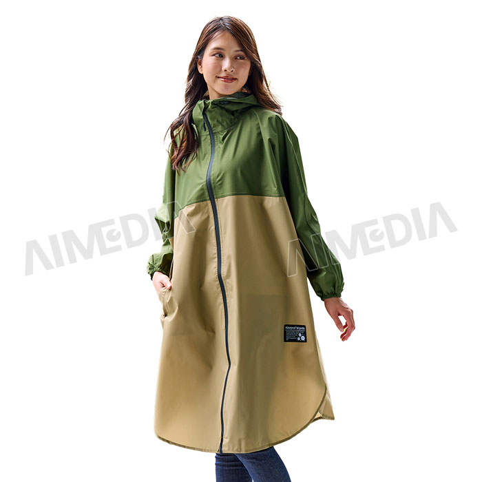 フードがズレにくいレインコート カーキベージュ 収納ポーチ付き 1010467...