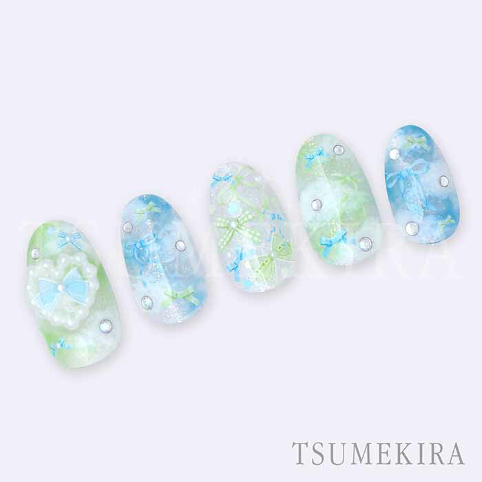 TSUMEKIRA(ツメキラ) ネイルシール Sweet Ribbon Mix ライトブルー＆ライトグリー...