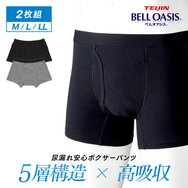 外出の不安を解消 軽失禁パンツ 紳士用 メンズ 尿漏れ安心 ボクサーパンツ 2色組 吸水 防水 消臭の三重安心構造 残尿 対策 パンツ 前立腺 シミ防止 外出 ...