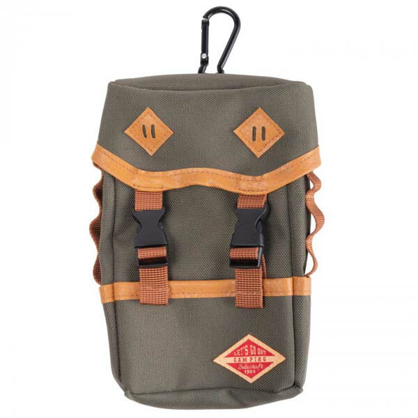 セトクラフト パスポーチ バックパック カーキ SF-3870-KH パスケース カラビナ付き ファスナー ポーチ 小銭入れ 小物入れ 透明ポケット 【メール便 送料無料】