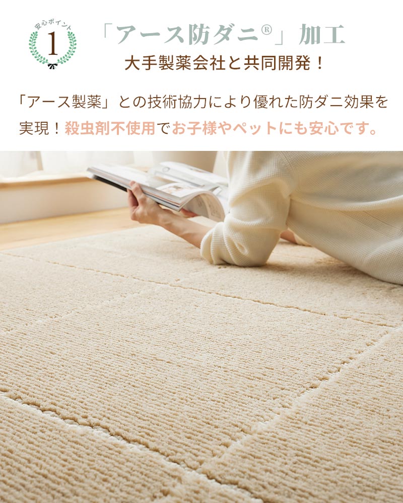 洗えるラグ 防ダニ・抗菌・消臭・ウィルス 花粉対策 国産高機能ラグ ポッシュ2 ライン ベージュ 130x190cm 190x190cm 190x240cm [3]