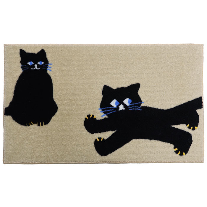 Door Mats - ねこ 45×75cm 猫柄 黒猫 グレー系 インテリアマット クリーンテックス 玄関マット マット 室内用 屋内 足ふきマット 洗える 吸水 すべり止め 日本製