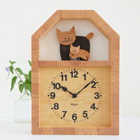 KICORI ネコの親子の時計 木の時計 プレゼント キコリ 木製 ウッドクロック 新築祝...