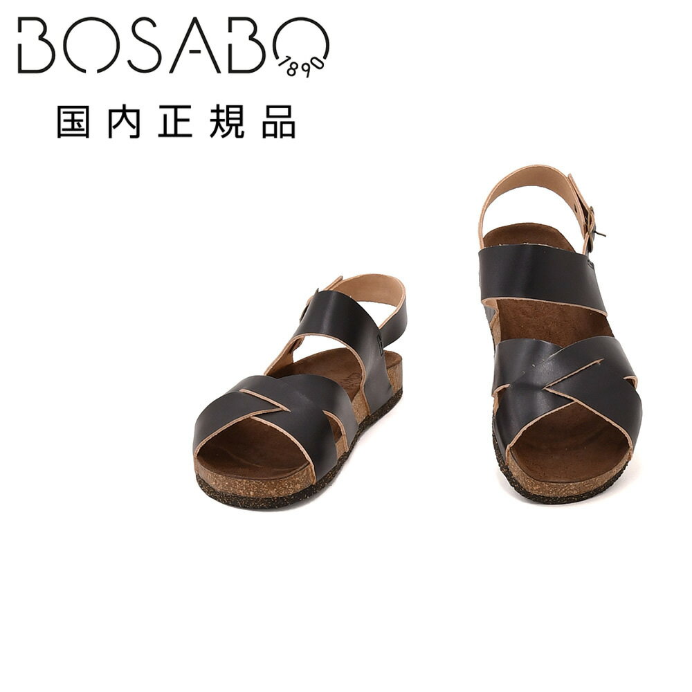 樂天商城 - ボサボ　　BOSABO クロスレザーサンダル メンズ ストラップサンダル 296-268 CUIR B.VEGETALモデル ベジタブルタンニンレザー ブラック 黒 ラバー&コルクソール 国内正規品 オクテット