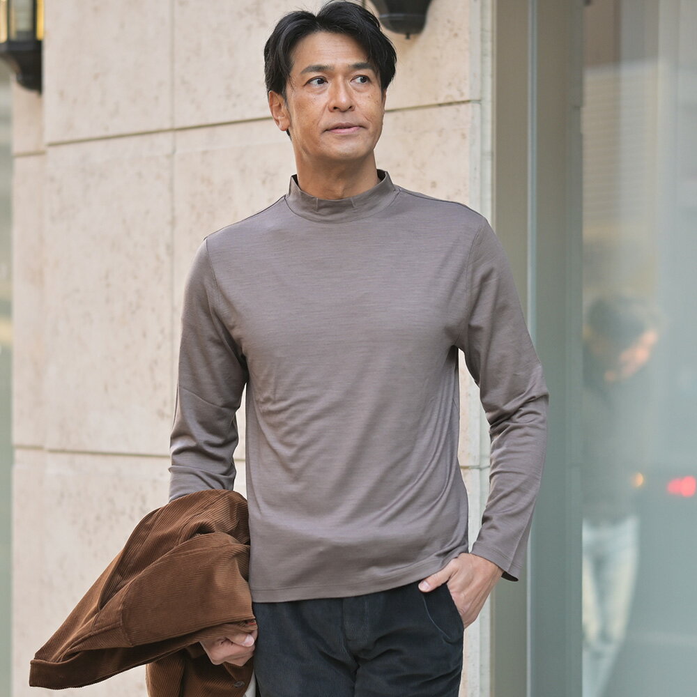 ノミアモ　　nomiamo タートルネックTシャツ メンズ ロングスリーブ 長袖カットソー ウォッシャブルウール super100’s ブラウン ボックスカット レギュラーフィット ナチュラルストレッチ 国内正規品 でらでら公式 ブランド