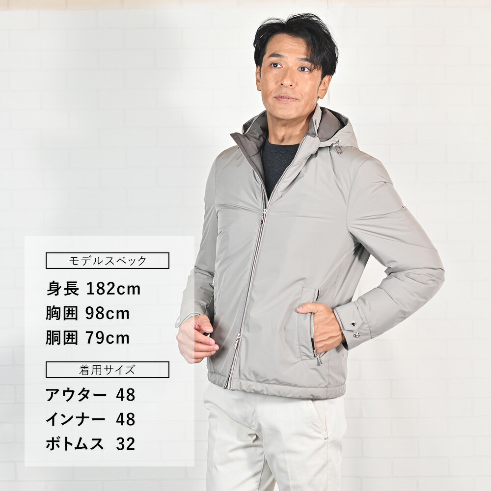 ムーレー　　MooRER ダウンブルゾン メンズ フーテッドアウター アルビニ ALBINI-STP 軽量ポリエステルタフタ グレージュ アクアライン 裏キルティング 国内正規品 オクテット