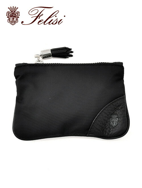 フェリージ キーケース メンズ フェリージ　　felisi キーケース メンズ コンパクトポーチ 813/3/DS+LD ナイロン×ソフトキップレザー ブラック チェーンフック式 ユニセックス フリンジ装飾 贈り物 国内正規品 オクテット