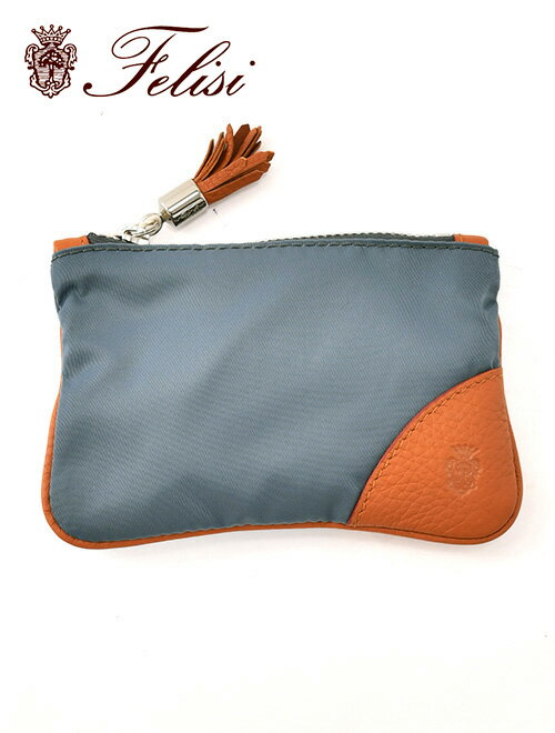 フェリージ キーケース メンズ フェリージ　　felisi キーケース メンズ コンパクトポーチ 813/3/DS+LD ナイロン×ソフトキップレザー ライトブルー チェーンフック式 ユニセックス フリンジ装飾 贈り物 国内正規品 オクテット