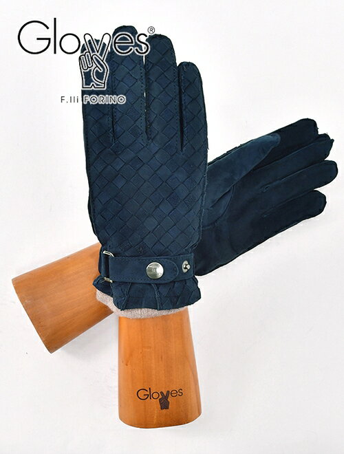 グローブス　　gloves メンズ イタリア ラムレザー 手袋 カシミヤウールニット裏 防寒 編み込み羊革 ギフト プレゼント CA741 ネイビーブルー 男女兼用