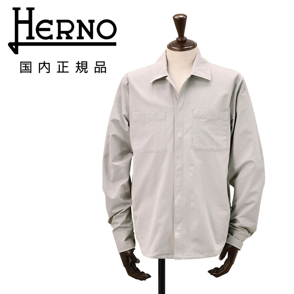 樂天商城 - ヘルノ　　HERNO シャツブルゾン メンズ 長袖シャツ ポリエステルシアサッカー生地 ライトグレー 胸ポケットデザイン レギュラーフィット CM000020U 軽量 セットアップ可 国内正規品 オクテット