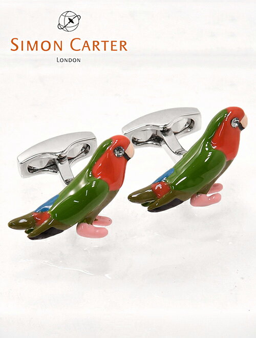 サイモン・カーター(カフス) サイモンカーター　　SIMON CARTER メンズアクセサリー カフス カフリンクス 鳥 インコ　ラブバード アニマルシリーズ スワロフスキー エナメルレッド cufflinks パーティー イギリス でらでら 公式ブランド