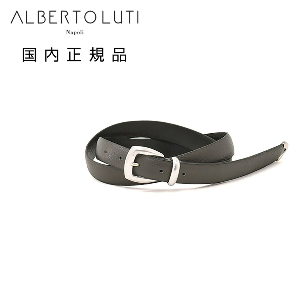 樂天商城 - アルベルト ルティ　　ALBERTO LUTI　レザーベルト メンズ プンターレ 鹿革 ディアスキン グレー 25mm幅 ブランド刻印 シルバー真鍮バックル 国内正規品 オクテット