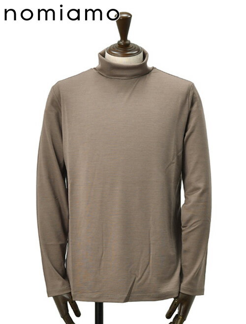 ノミアモ　　nomiamo タートルネックTシャツ メンズ ロングスリーブ 長袖カットソー ウォッシャブルウール super100’s ブラウン ボックスカット レギュラーフィット ナチュラルストレッチ 国内正規品 でらでら公式 ブランド