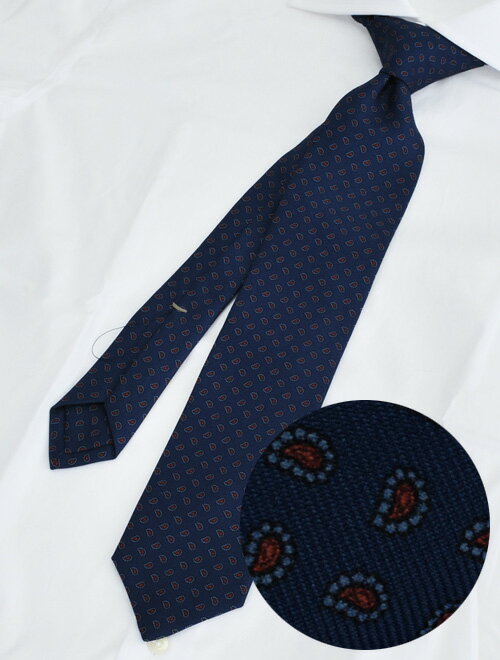 ウルトゥラーレ  ULTURALE 好感度上がるネイビーとレッドペイズリーの組み合わせ トレピエゲ 3つ折りネクタイ シルククロス 共生地 プレゼントに