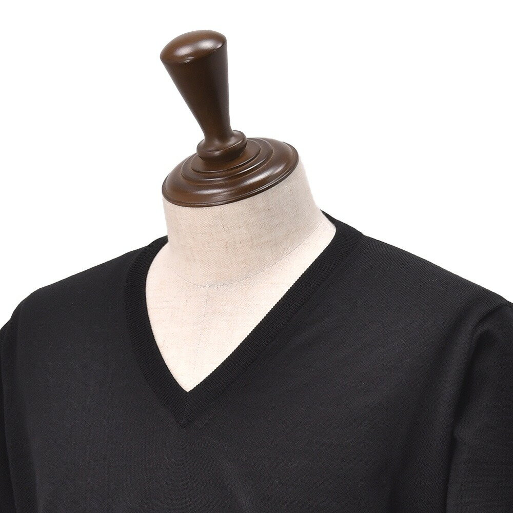 フィリッポ デ ローレンティス　　FILIPPO DE LAURENTIIS Vネックニット メンズ ハイゲージセーター ロイヤルメリノウール ブラック 黒 長袖 16ゲージ 国内正規品 でらでら 公式ブランド