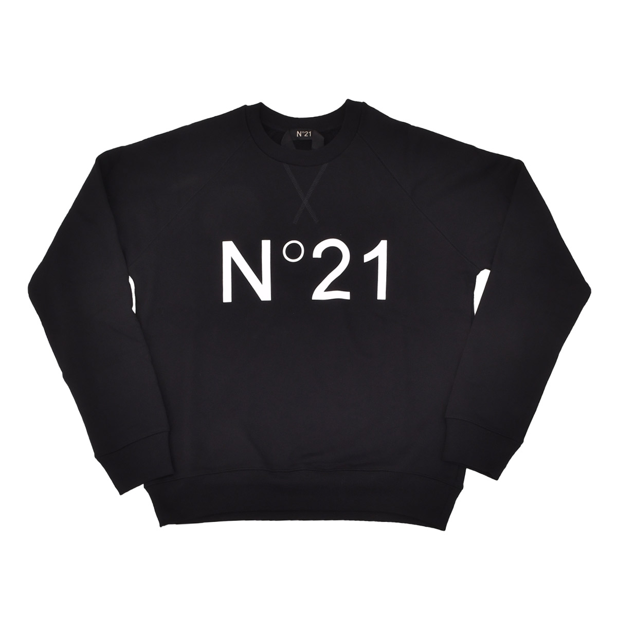 ヌメロ ヴェントゥーノ　　N°21 長袖トレーナー メンズ スウェットシャツ ブランドロゴプリント ブラック 黒 クルーネック仕様 裏パイル ラグランスリーブ リラックスフィット 国内正規品 でらでら公式 ブランド