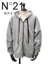 ヌメロ ヴェントゥーノ N°21 ジップアップパーカー メンズ スウェット生地 ドローコード付きフード 袖パームツリータグ グレー リラックスフィット 裏パイ...