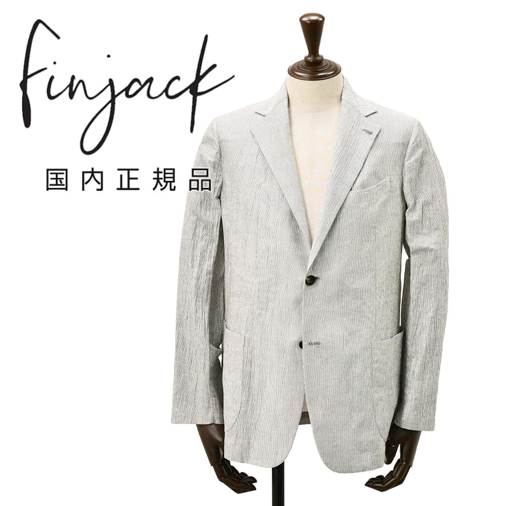 樂天商城 - 【8のつく日はポイント8倍】フィンジャック　　Finjack 超軽量ジャケット メンズ イージージャケット ヌーヴォラライン 楊柳織り コットンリネンポリエステル ストライプ柄 ホワイト×グレー シングル2つ釦 スリムシルエット 国内正規品 でらでら 公式ブランド