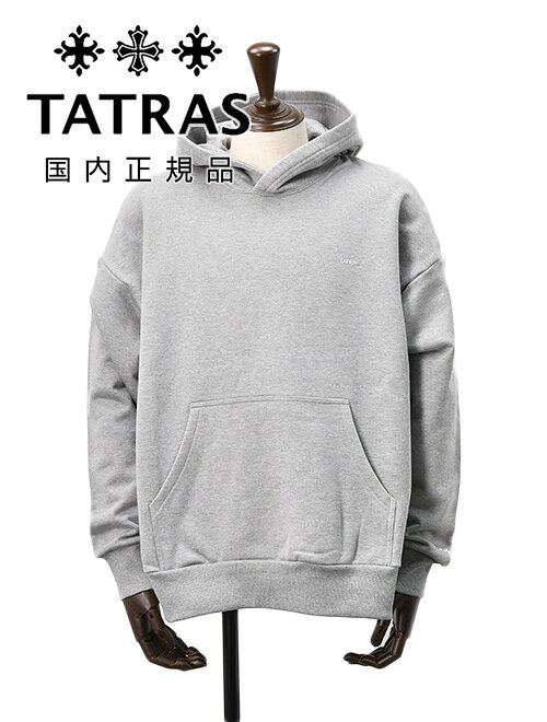 樂天商城 - 【8のつく日はポイント8倍】タトラス　　TATRAS プルオーバーパーカー メンズ スウェットパーカー AGULIA アギラ グレー シルケットコットン 裏パイル 左袖エンボスロゴ オーバーサイズ 国内正規品 オクテット